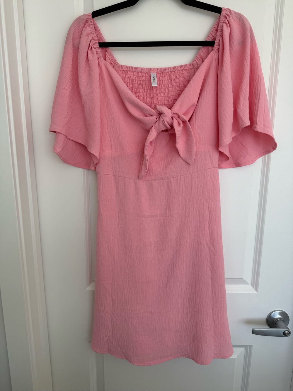 DOKOTOO | Pink Tie-Front Flutter Sleeve Dress -Size small
